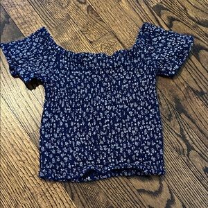Japna Navy Floral Smocked Crop Top